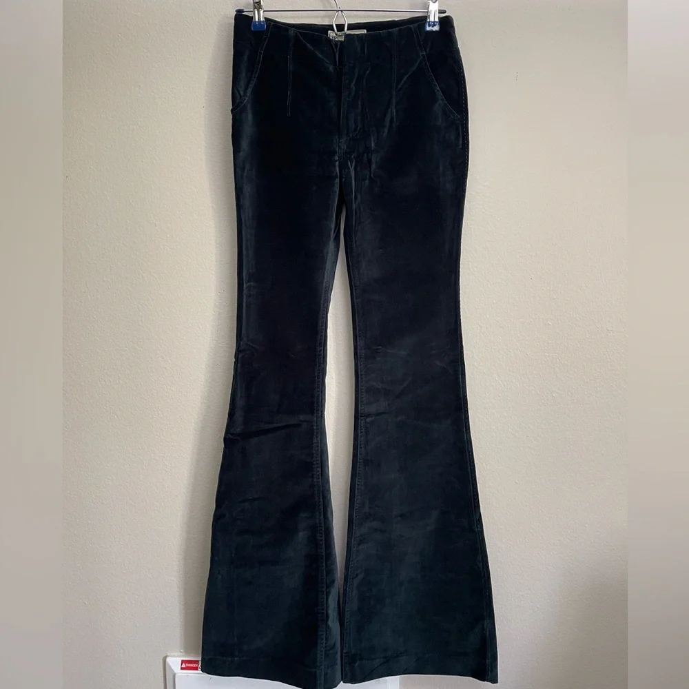 Free People Oxanna Deep Jewel Green Forest Green Velvet Flare Pants Size 25 - Picture 4 of 10